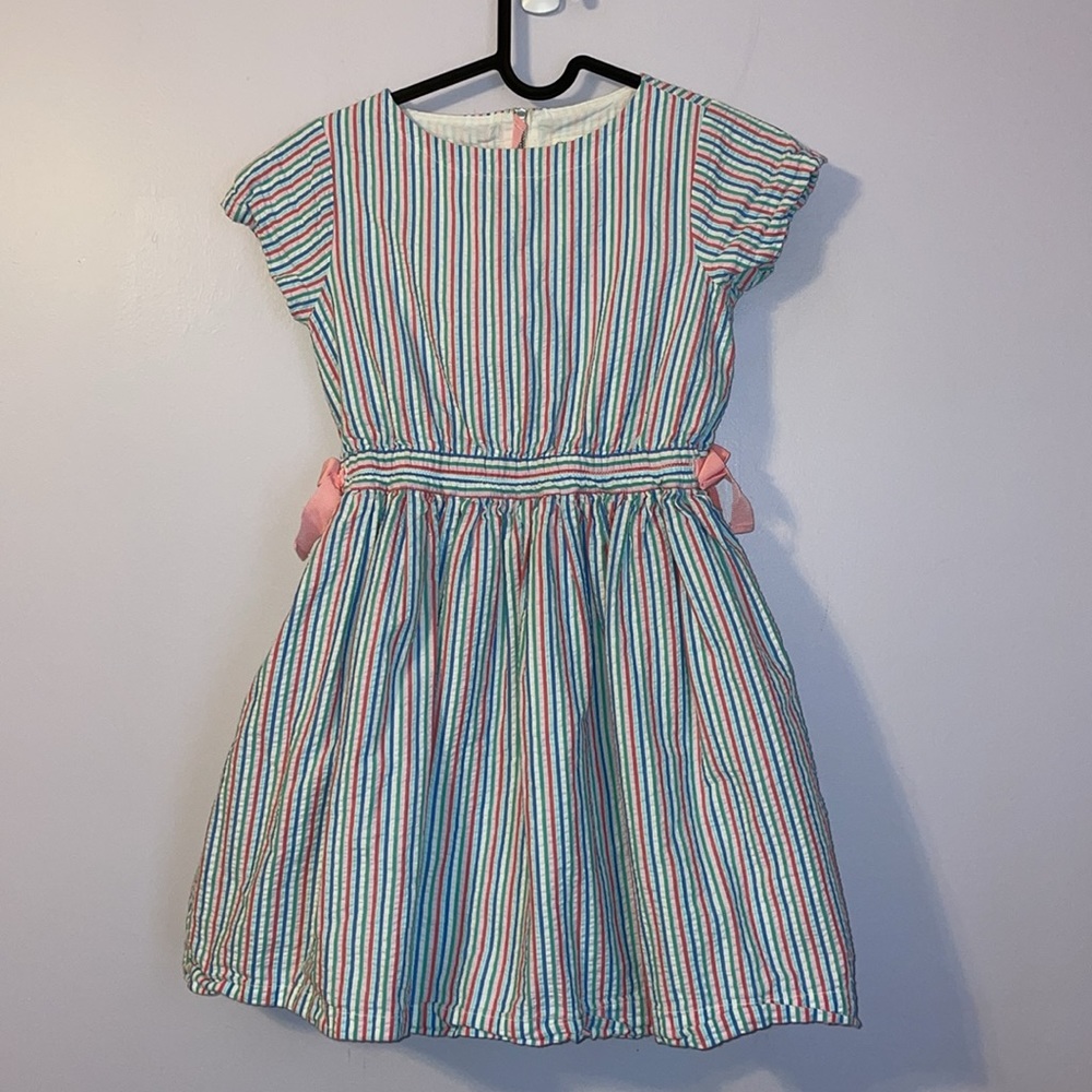 Crewcuts Striped Seersucker Dress Bow Details size 8